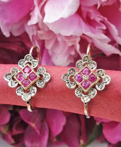 14ct yellow gold Ruby and Diamonds drop earrings