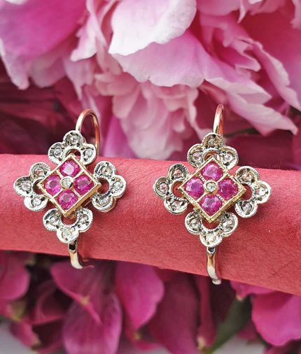 14ct yellow gold Ruby and Diamonds drop earrings