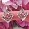 14ct yellow gold Ruby and Diamonds drop earrings