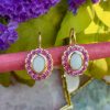 Opal Earrings with Halo of Rubies in a Vintage Style Design