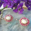 Opal Earrings with Halo of Rubies in a Vintage Style Design