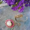 Opal Earrings with Halo of Rubies in a Vintage Style Design