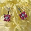 18c white gold flower shaped Ruby and Diamond Earrings