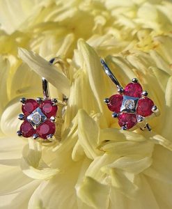 18c white gold flower shaped Ruby and Diamond Earrings