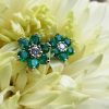 18ct White Gold Flower Shaped Emerald & Diamond Earrings