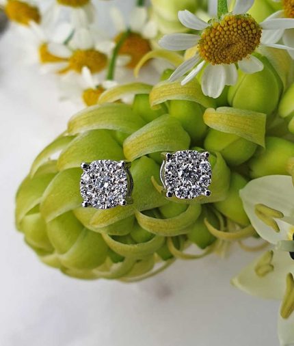 18ct White Gold Dainty Flower Shaped Diamond Earrings