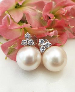 Pearl & Diamond In 18ct White Gold Earrings