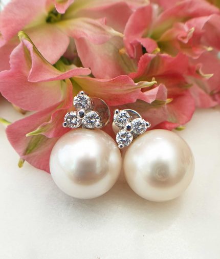 Pearl & Diamond In 18ct White Gold Earrings
