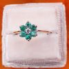 18ct White Gold Gemstone & Diamond Flower Ring: Ruby, Emerald or Sapphire