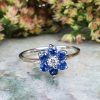 18ct White Gold Gemstone & Diamond Flower Ring: Ruby, Emerald or Sapphire