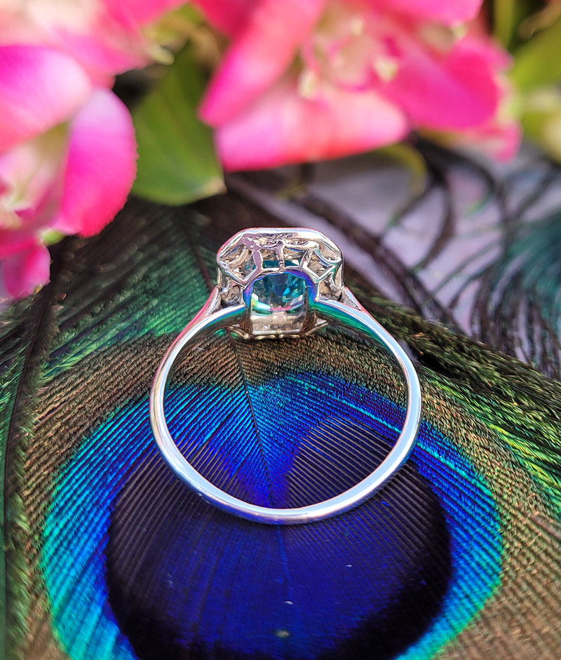 Art Deco Blue Zircon 1.87cts Diamond Ring