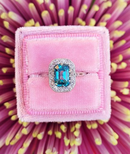 Art deco zircon and Diamond platinum ring