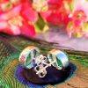 Vintage 18ct white gold emerald stud earrings