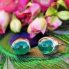 Cabochon emerald earrings in 18ct white gold